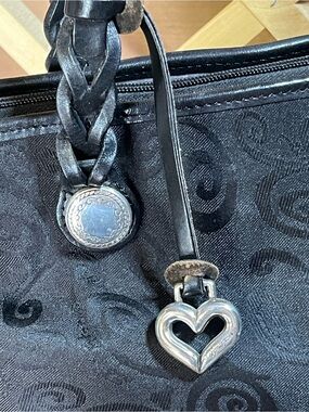Authentic Brighton’ Signature Black Jacquard Vintage Canvas & Leather H’Bag